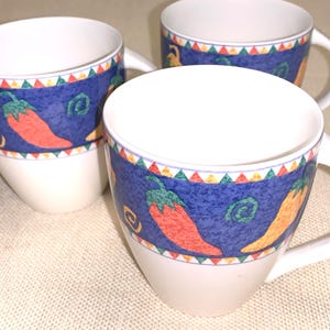 Vintage Christopher Stuart Optima Mugs Set of 3 "Pepper Patch" 3.75 x 3" EUC