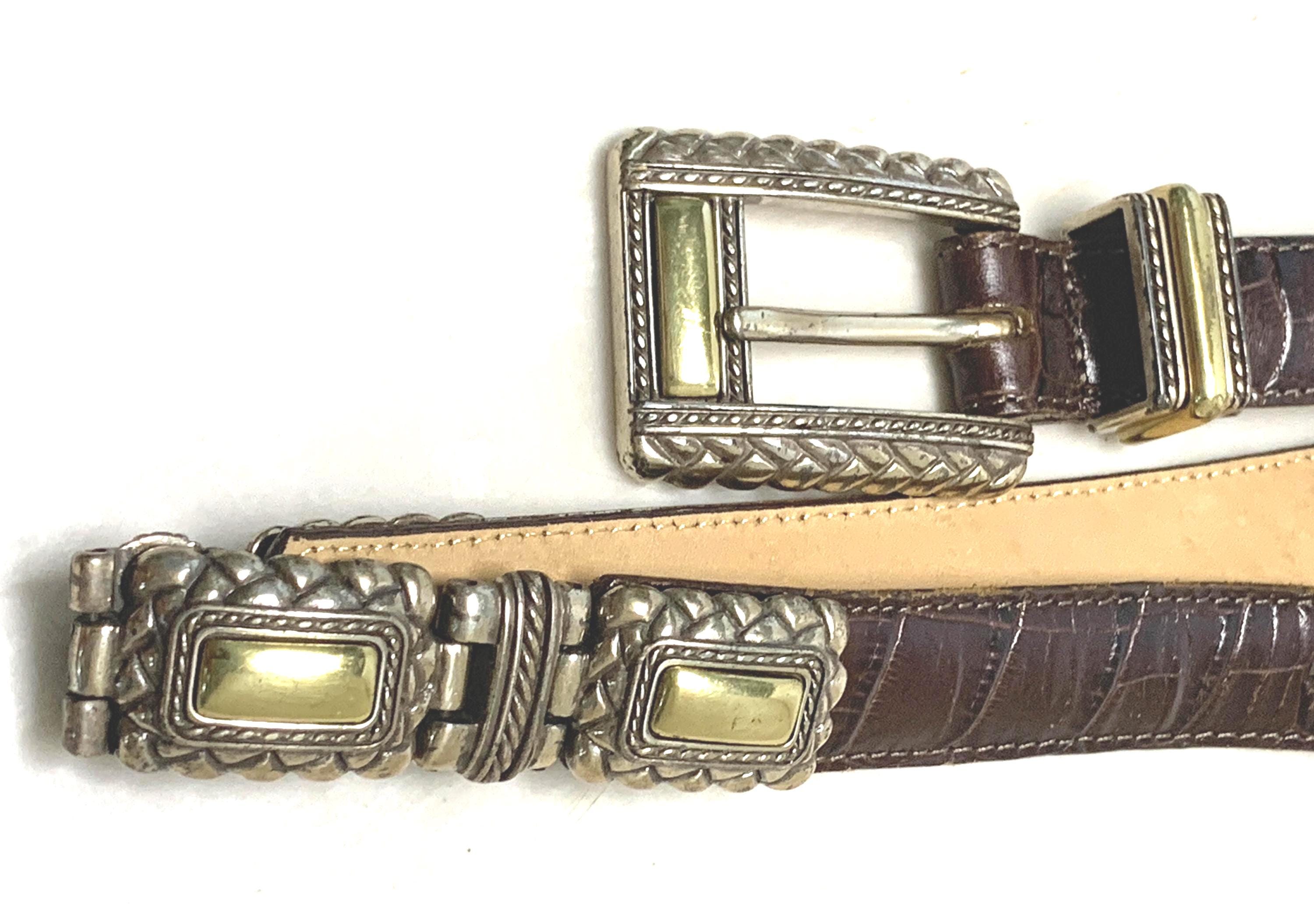 BRIGHTON BROWN LEATHER CROC EMBOSSED Goldtone Silvertone Women\'s Belt L Check out Women main image 4