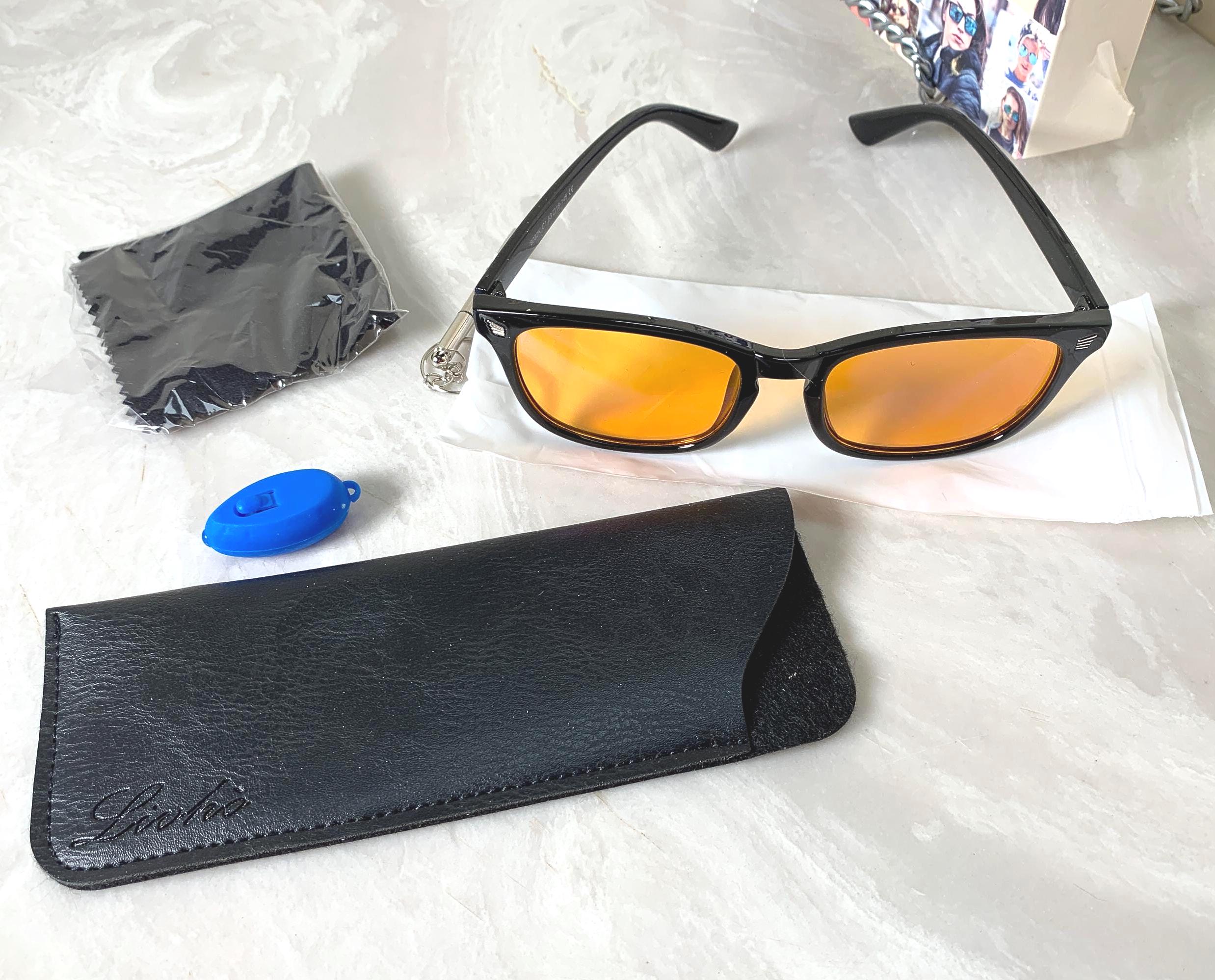 Chic Black Sunglasses with Orange Case Black/Green Geek-Chic Acetate Geometric Tinted Sunglasses  main image 2