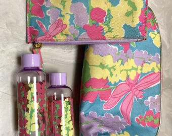 Lilly Pulitzer Estee Lauder Cosmetic Bag Set: Travel Case & Bottles