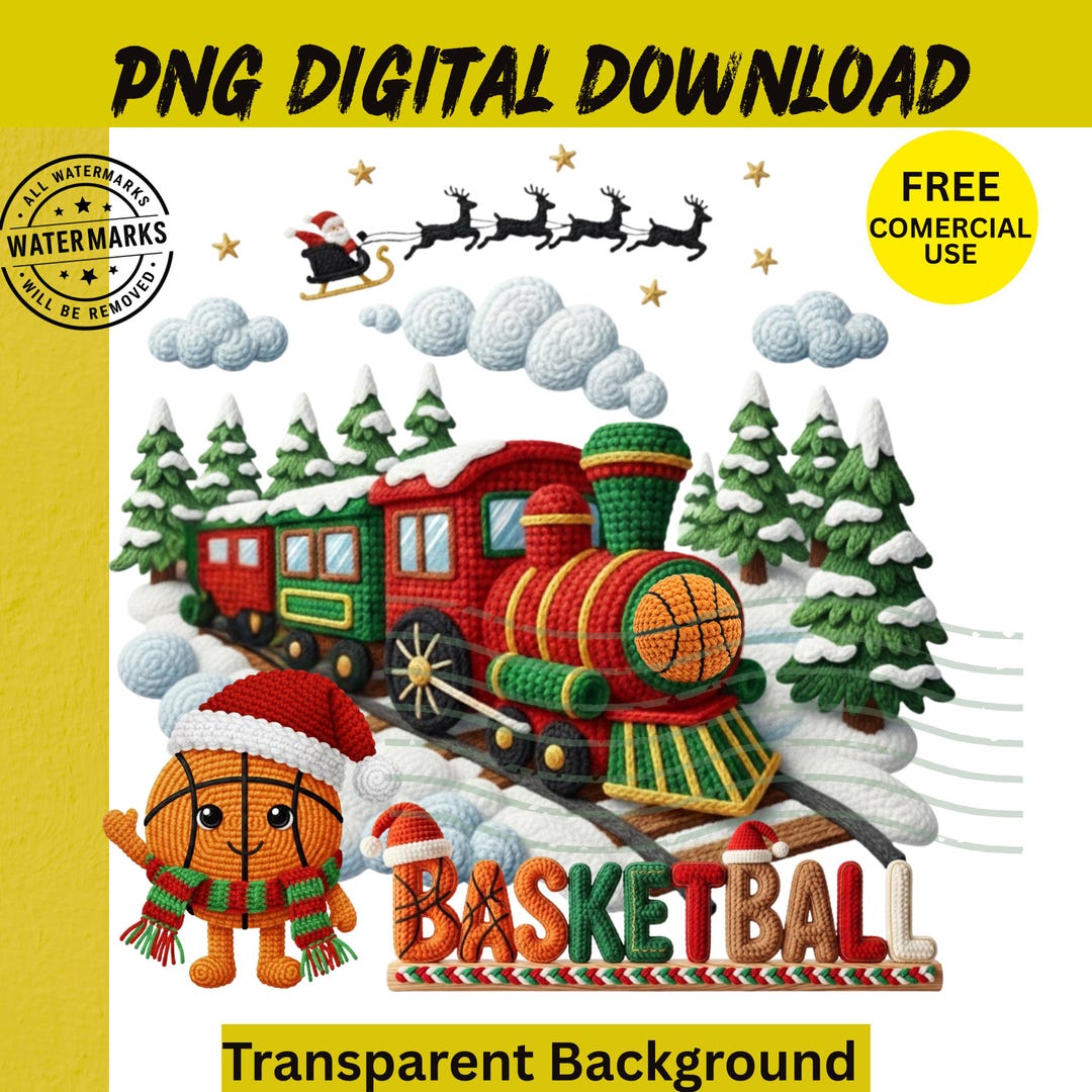 Basketball Christmas Train PNG, Crochet Yarn Texture (digital Download ...