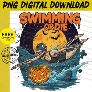 Skeleton Swimmer Halloween PNG: Spooky Sports Clipart (Digital Download 4500x4500 px)