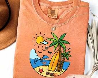 Comfort Colors Sunset Beach T-shirt, Palm Tree Graphic Tee