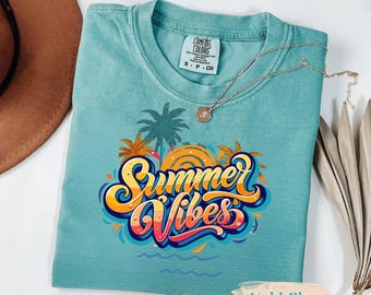 Summer Vibes Graphic Tee, Organic Cotton Vacation Shirt