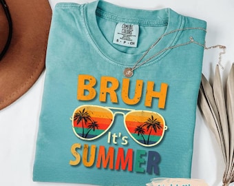 Bruh Its Summer Shirt for Boys Retro Sunset Sunglasses Tee Funny Summer Break T Shirt Teen Beach Vacation Outfit 2026