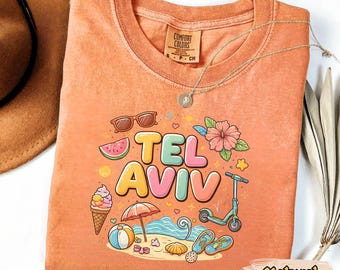 Tel Aviv Retro Summer Shirt, Colorful Beach Vibes Graphic Tee, Cute Israel Travel Souvenir TShirt, Trendy Vacation Aesthetic Gift