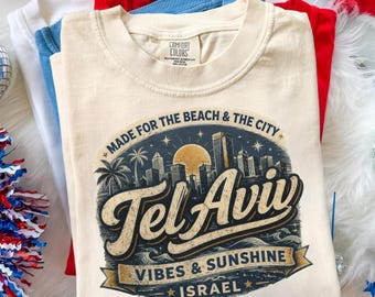 Tel Aviv Retro Beach City Graphic T-Shirt, Israel Vibes (Comfort Colors)