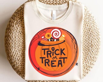 Zabawna koszulka na Halloween „Cukierek albo psikus”: bawełniana koszulka dla dzieci z organicznej bawełny