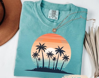 Comfort Colors Retro Sunset Shirt, Island Palms Graphic Tee