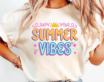 Comfort Colors Summer Vibes Tee, Holiday season Gift, Vacation Shirt, Organic Cotton Graphic T-Shirt
