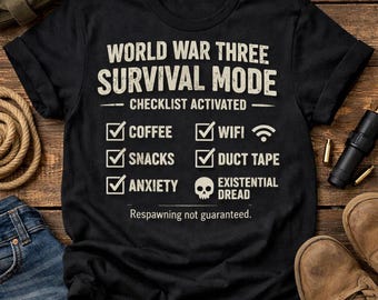 World War 3 Survival Mode Shirt, Dark Humor Apocalypse Tee, Funny Survival Checklist Shirt, End of the World Aesthetic, Prepper Humor Gift
