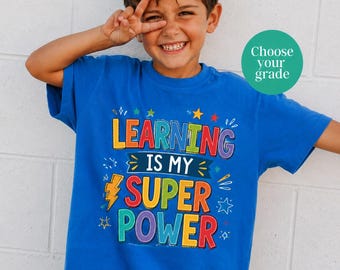 Kindergarten Super Power Shirt, Back to School Graphic Tee, Boys Learning Outfit