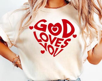 God Loves You heart design Long Sleeve T-Shirt, Christian faith tee