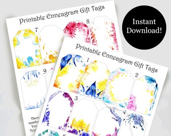 Printable Enneagram Gift Tags, instant download, watercolor gift tags, Enneagram art