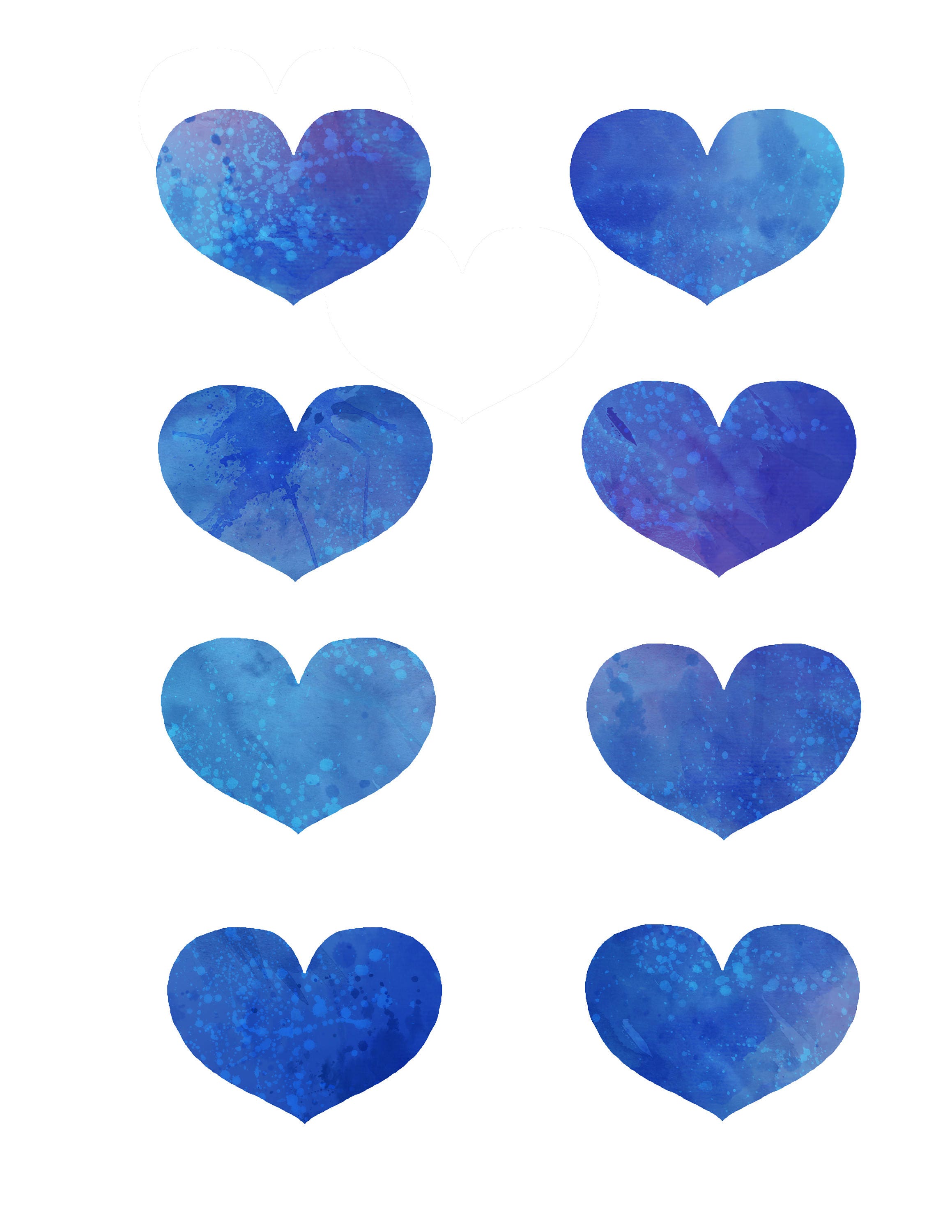 Blue Hearts DIY Instant Download, Printable Valentine, Printable Hearts