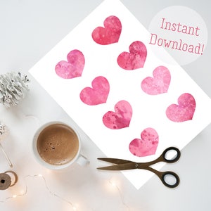 Pink Hearts DIY Instant Download, Printable Valentine, Printable Hearts, Printable Art ...