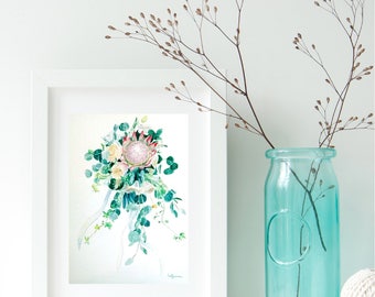 Custom Wedding Bouquet, Bridal Bouquet Painting, watercolor flower art