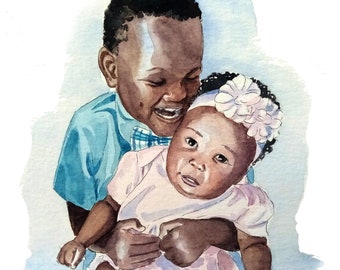 Children's portrait from Photo, watercolor painting, kid's portrait, watercolor sketch style, custom artwork