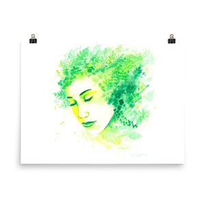 Green Girl Print, Print of "Persist", watercolor print, watercolor painting, nature art, nature lover, gift for her, fatnasy portrait