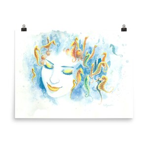 Koraalrifafdruk, afdruk van &quot;Ingenue&quot;, aquarelprint, aquarel zeepaardjekunst, zeepaardjeprint, oceaankunstwerken