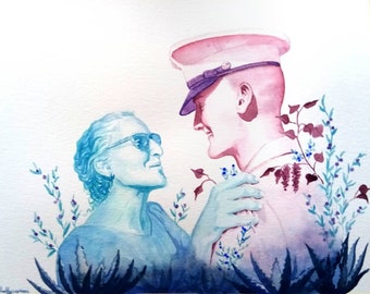 Colorful Couple portrait, aura portrait, personality portrait, anniversary gift, original watercolor painting