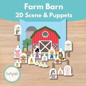 2D Farm Scene Puppets Printable | Barnyard Storytelling Activity | Preschool Role Play Craft | Farm Animal Learning Game for Kids