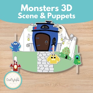 3D-vriendelijke monsterpoppen | Afdrukbare Halloween-scène | DIY-monsterambachten | Verhalen vertellen voor kinderen | Kleuterschool, kleuterschool tot groep 2