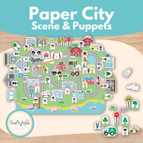 Paper City and Community Helpers Printable |Storytelling Activity for Kids |Pretend Play Town Map | Preschool, Kindergarten to Grade 2 Craft