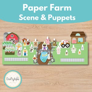 Paper Farm Scene & Puppets – Printable Farm Animal Storytelling Activity for Kids, Imaginative Play, Coloring Pages, Instant Download