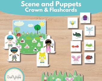 Insect Puppet Printable | Bug Scene and Nature Craft for Kids | Preschool Kindergarten