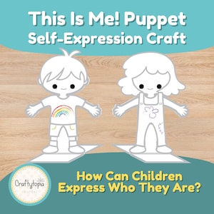 Lavoretto creativo con i burattini "Tutto su di me" / Attività sull'identità socio-emotiva per bambini / Materiale stampabile inclusivo per il mese del Pride