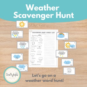 Weather Flashcards and Scavenger Hunt | Printable Weather Vocabulary Game for Kids | Preschool ESL Activity | Weather Learning Center