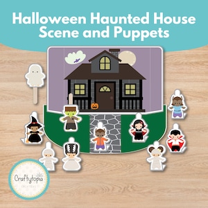 Halloween Haunted House 3D Scene | Printable Puppets for Kids | Witch, Ghost, Vampire & Monster Puppets | Halloween Storytelling Activity
