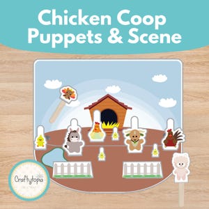 Farm Animals Chicken Coop | Printable Farm Puppets | Storytelling Craft | Preschool Animal Play | DIY Chicken Coop Scene | Instant Download