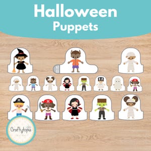 Halloween Finger and Hand Puppets |DIY Puppet Templates for Halloween Play | Printable Craft for Kids | Mummy, Pirate, Vampire, Witch & More