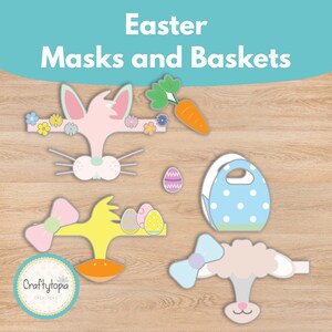 Easter Masks & Basket Craft Printable |Bunny Lamb Chick Headbands for Kids | Pretend Play Easter Activity DIY Egg Hunt Props Classroom Craft