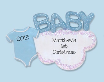 Baby's First Christmas Ornament, Onsesie Baby Ornament for BOY, Personalized Ornaments, Handmade Polymer Clay, Baby Ornament, Baby Gift