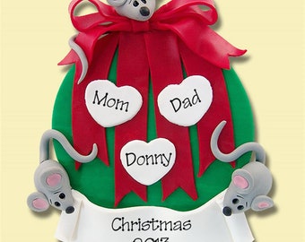 MICE on Ornament Family of 3 HANDMADE Polymer Clay Personalized Christmas Family Ornament