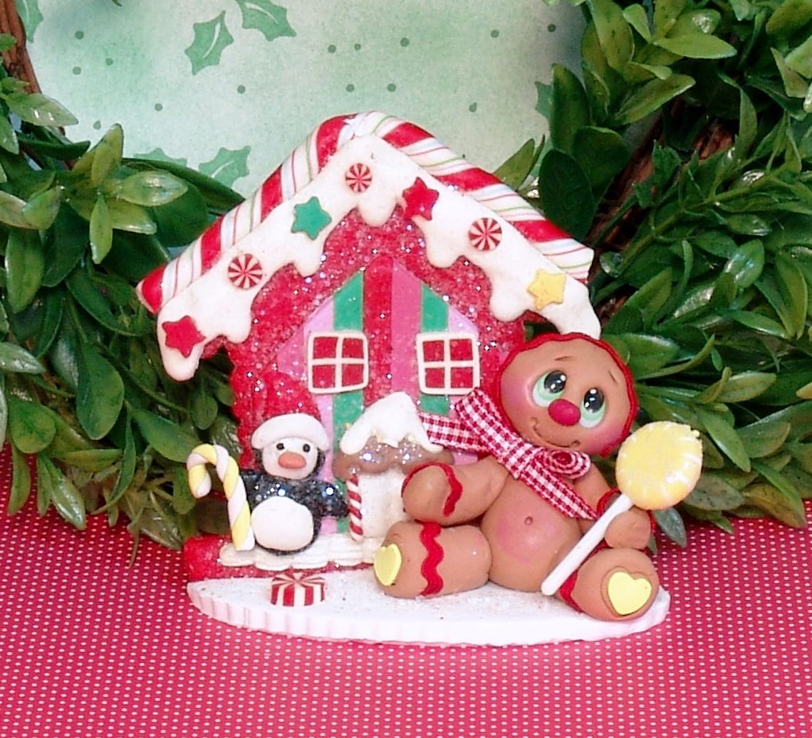 Gingerbread Clay Figure With Gingerbread House HANDMADE POLYMER CLAY ...