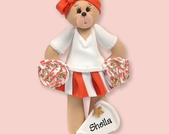 Orange Cheerleader Belly  Bear Handmade Polymer Clay Personalized Christmas Ornament