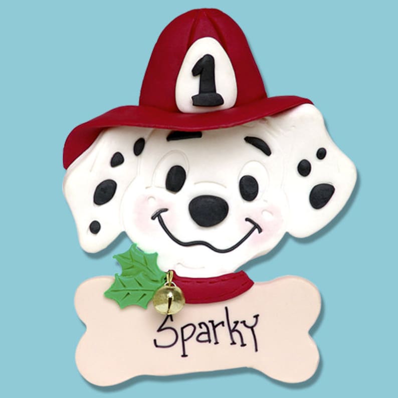 DALMATIAN w/Fire Hat Personalized Puppy Dog Christmas Etsy