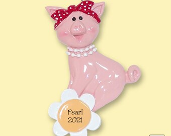 This Little PIGGY Pearl the Pig Personalized Christmas Ornament