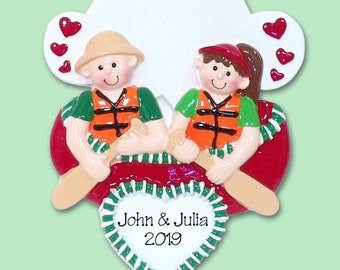 Couple in Canoe Personalized Couples Ornament - Handmade Polymer Clay