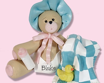 Baby's First Christmas/Bear w/Blanket  Personalized Ornament  -  Handmade  Polymer Clay Ornament