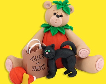 Belly Bear in Pumpkin Sut / Costume HANDMADE POLYMER CLAY Personalized Halloween Ornament