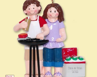 Grilling / Barbecue Couple Personalized Christmas Ornament - Hand Painted