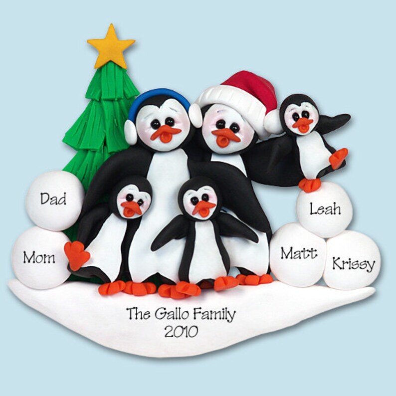 Penguin Family of 5 Polymer Clay HANDMADE Personalized Christmas ...