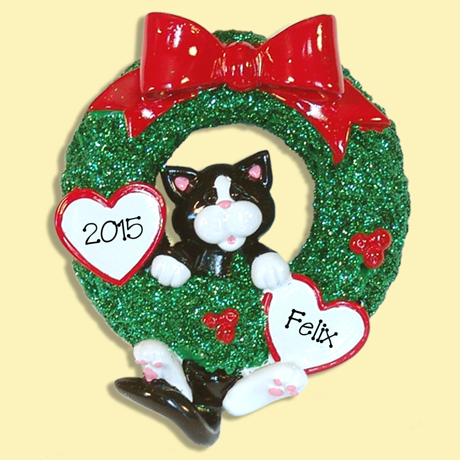 Personalized Cat Ornament / Black & White Tuxedo Christmas KITTY CAT in ...