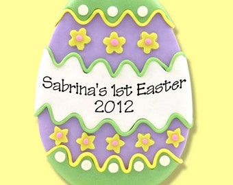 Personalized GREEN EASTER EGG Ornament Handmade Polymer Clay