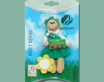Girl Scout Belly Bear Ornament, Personalized Girl Scout Handmade Polymer Clay Christmas Ornament in Custom Gift Box